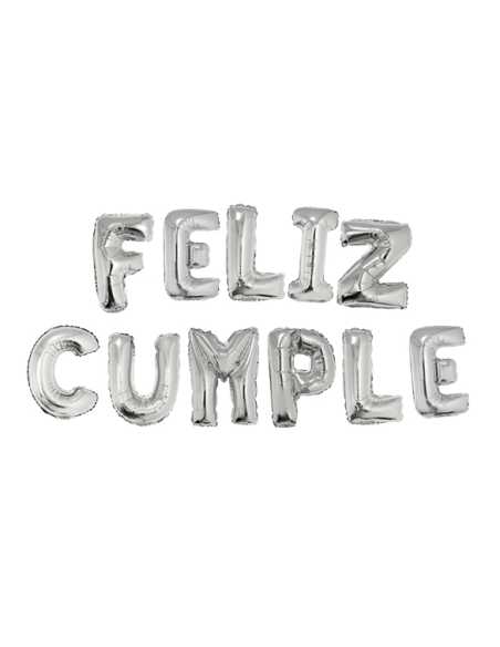 OVN SL1 14 GLOBO SET FRASE PLATEADA FELIZ CUMPLE