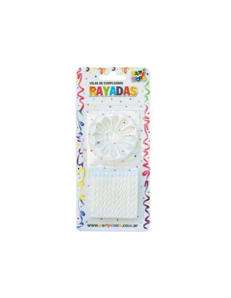 VELAS RAYADAS BLANCAS Con 12 BASES x24
