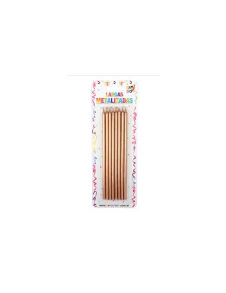 VELAS LARGAS METALIZADAS ROSA GOLD x8