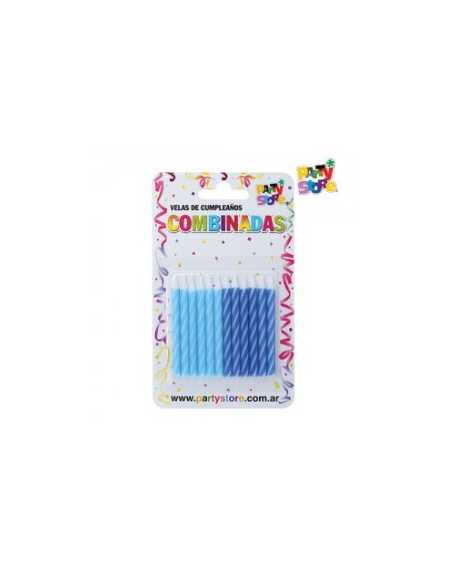VELAS 6cm COMBINADAS AZULES x12