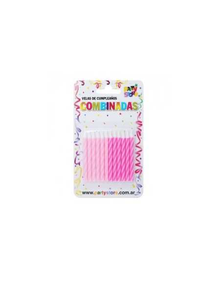 VELAS 6cm COMBINADAS ROSAS x12