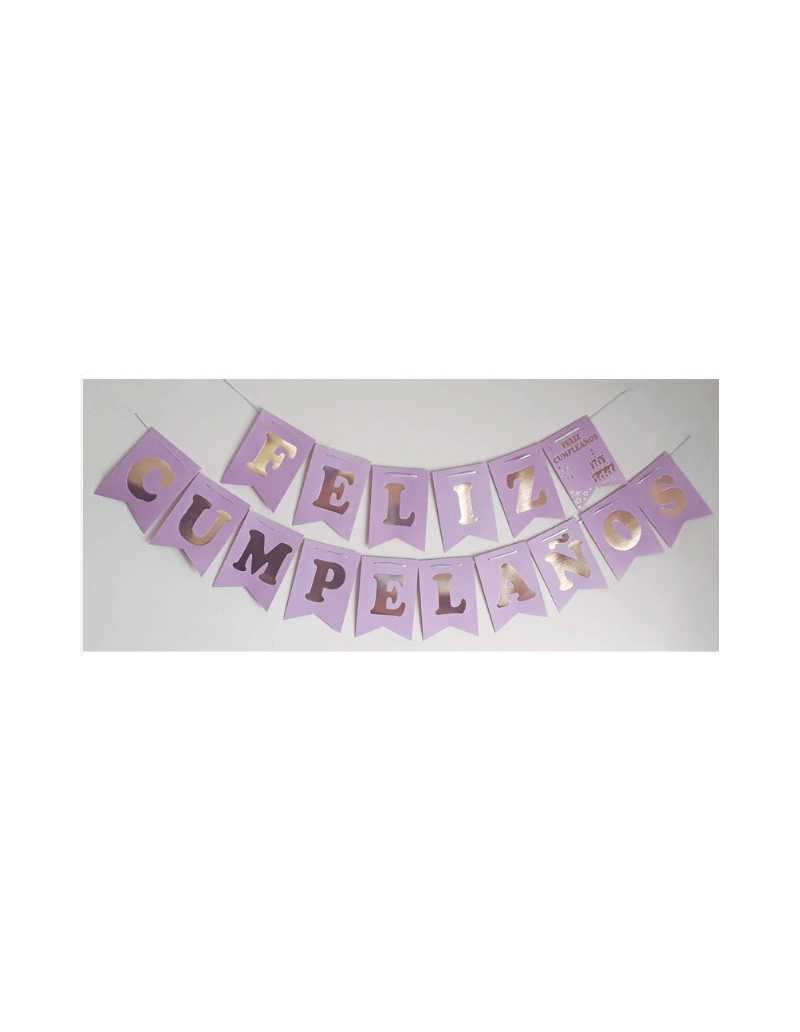 BANDERIN FELIZ CUMPLE LILA PASTEL CON STAMPA x1