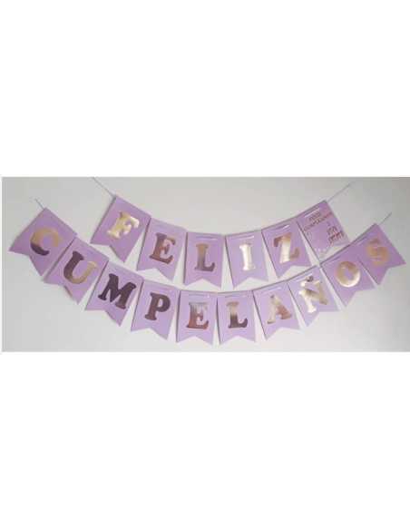 BANDERIN FELIZ CUMPLE LILA PASTEL CON STAMPA x1
