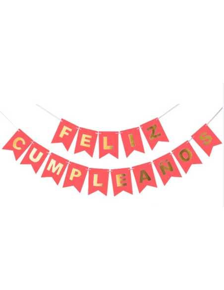 BANDERIN FELIZ CUMPLE ROJO CON STAMPA x1