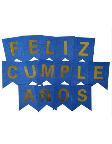 BANDERIN GIBREADO FELIZ CUMPLEAÑOS AZUL