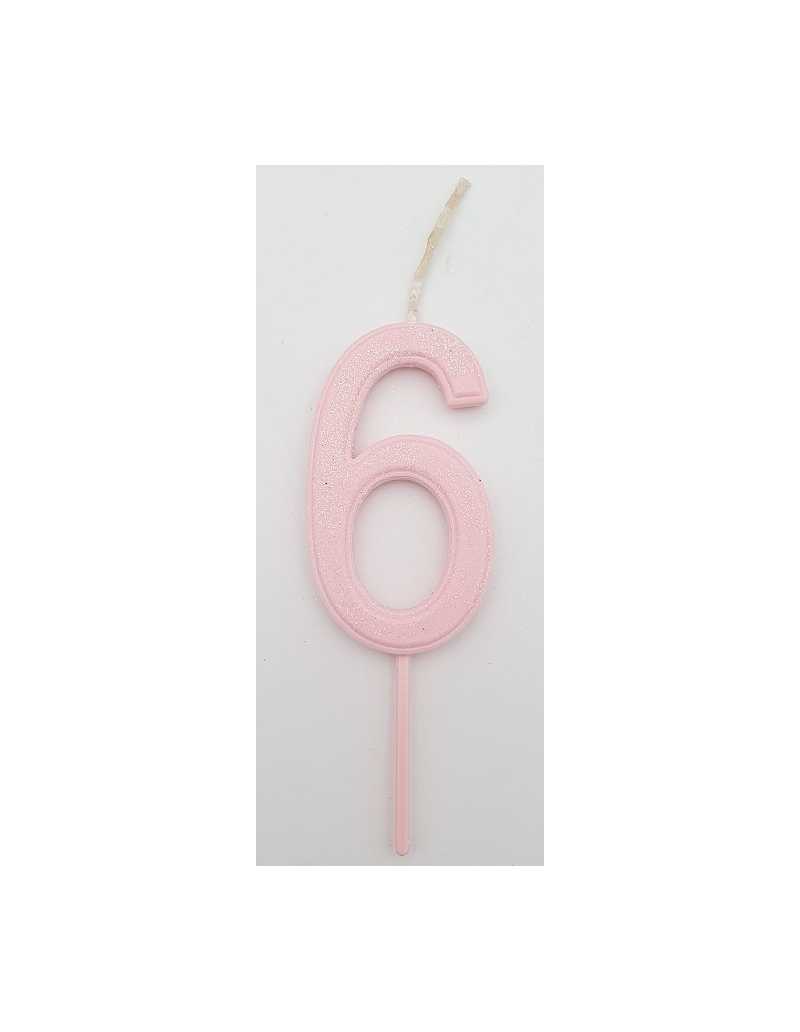 NUMERO 6 ROSA PASTEL GLITTER