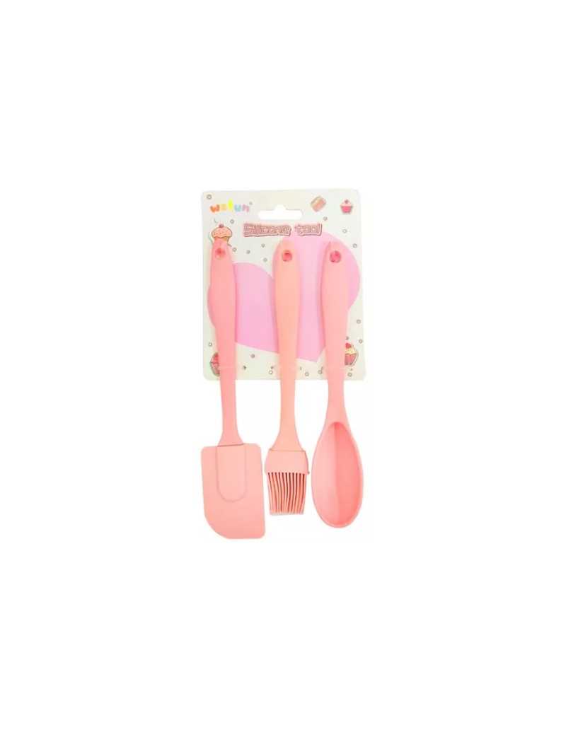 SET 3 UTENCILIOS SILICONA 22cm ESPATULA PINCEL CUCHARA x1