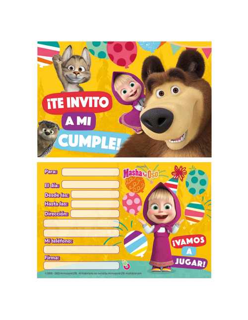 INVITACION MASHA Y EL OSO x10