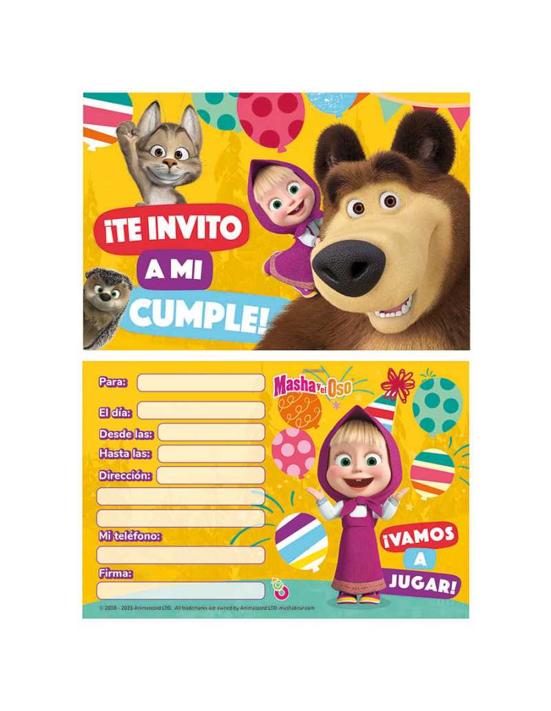 INVITACION MASHA Y EL OSO x10