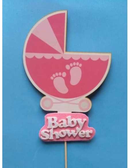 ADORNO DE FIBROFACIL 15cm CON PINCHE COCHECITO BABY SHOWER ROSA