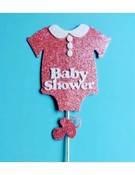 ADORNO DE GOMA EVA CON PINCHE BABY SHOWER ROPITA ROSA