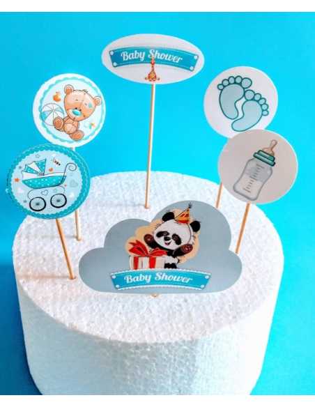 ADORNOS MINI PROPS PARA TORTAS BABY SHOWER CELESTE 6 ARTICULOS