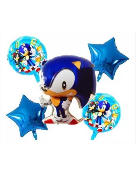 SET 5 GLOBOS METALIZADOS SONIC SILUETA x1