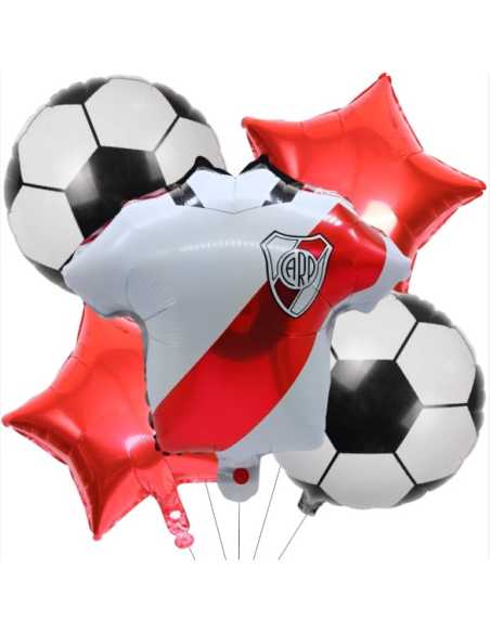 SET 5 GLOBOS METALIZADOS CAMISETA RIVER x1