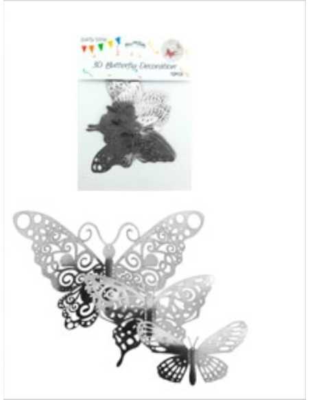 ADORNO MARIPOSA 3D GIBREADO 6u PLATA