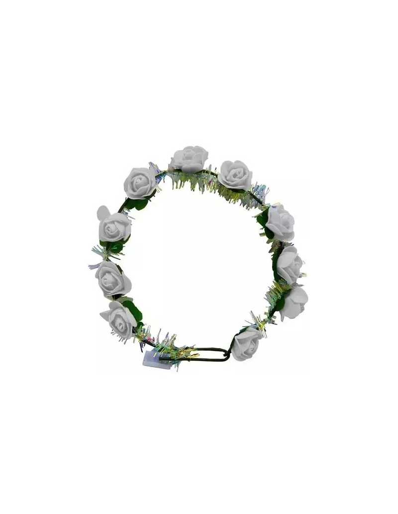 CORONA DE FLORES GOMA EVA LUMINOSA REFORZADA BLANCO x1