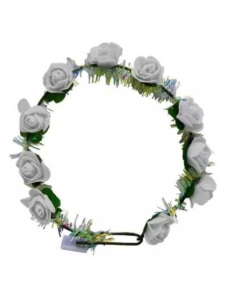 CORONA DE FLORES GOMA EVA LUMINOSA REFORZADA BLANCO x1