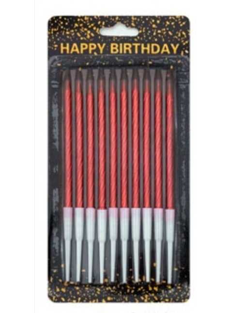 VELA METALIZADA TORNEADA Con PORTAVELA 13cm ROJO x10