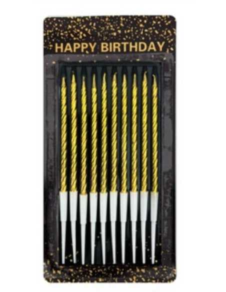 VELA METALIZADA TORNEADA Con PORTAVELA 13cm ORO x10