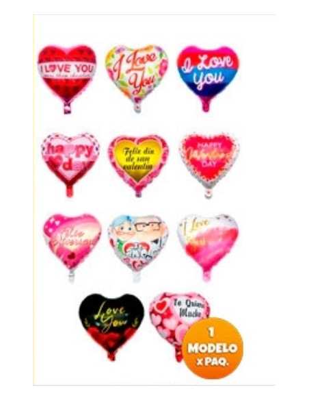 GLOBO METALIZADO 18" 45cm CORAZON MODELOS SURTIDOS x1