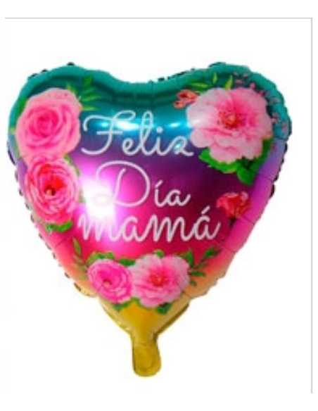 GLOBO METALIZADO 10" 25cm CORAZON FELIZ DIA MAMA AZUL CON ROSAS x1
