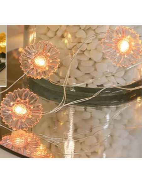 GUIRNALDA LED 20 LUCES 4MTS MARGARITAS PILA AA Y USB ROSA