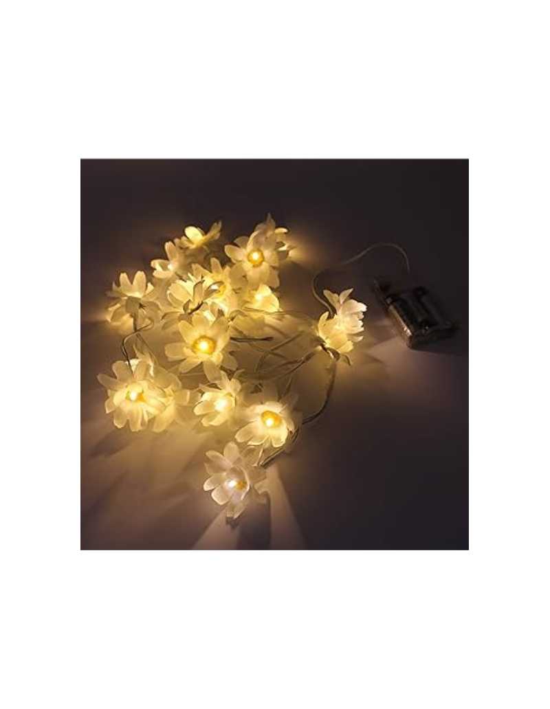 GUIRNALDA LED 20 LUCES 4MTS MARGARITAS PILA AA Y USB CALIDA