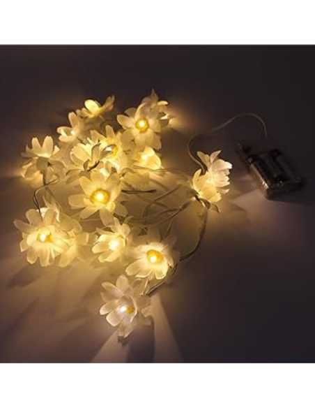 GUIRNALDA LED 20 LUCES 4MTS MARGARITAS PILA AA Y USB CALIDA