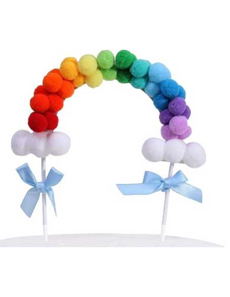 CAKE TOPPER ARCOIRIS POMPOM x1