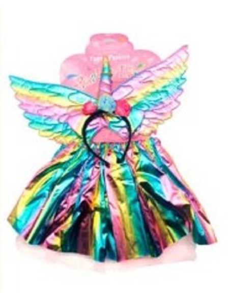 SET UNICORNIO ALAS Y ROSAS ARCOIRIS CON TUTU 3 PIEZAS