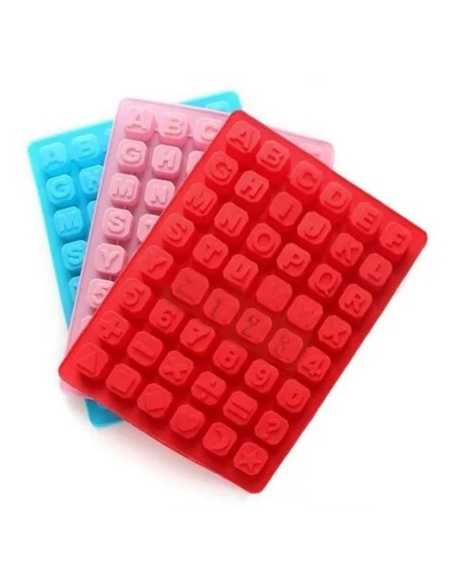 MOLDE BOMBON SILICONA CON LETRAS NUMEROS Y SIMBOLOS COLORES SURTIDOS x1