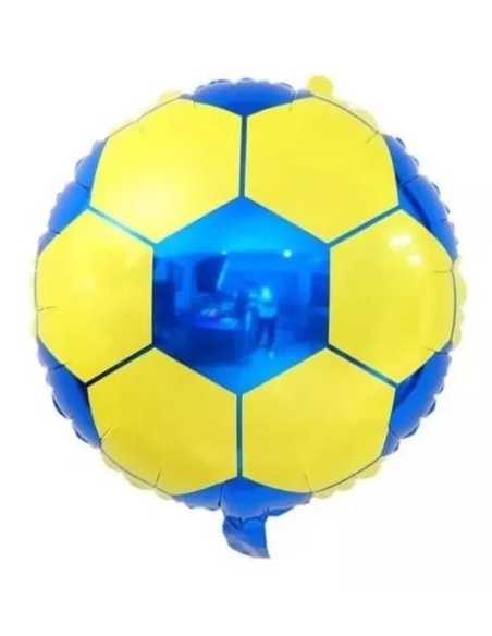 GLOBO METALIZADO 10" (24cm) PELOTA DE FUTBOL AZUL Y AMARILLA x1