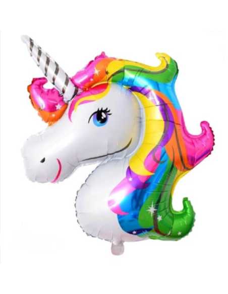 GLOBO METALIZADO SILUETA 15" 40cm CABEZA UNICORNIO BLANCO MULTICOLOR x1