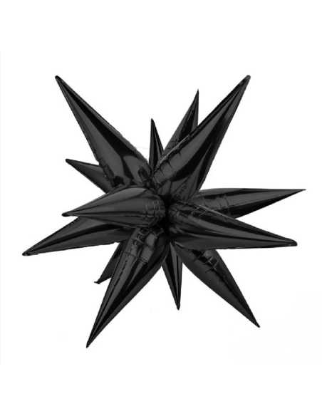 GLOBO METALIZADO ESTRELLA 15 PUNTAS 3D 50cm NEGRO x1