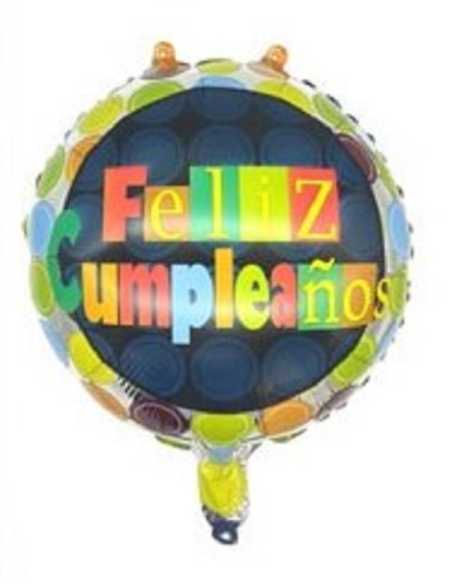 GLOBO METALIZADO 18" 45cm FELIZ CUMPLEAÑOS DOBLE CIRCULO