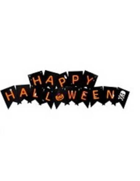 BANDERIN HAPPY HALLOWEEN BICOLOR NARANJA NEGRO x1