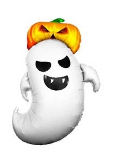GLOBO METALIZADO HALLOWEEN SILUETA FANTASMA CON CALABAZA 70cm x1