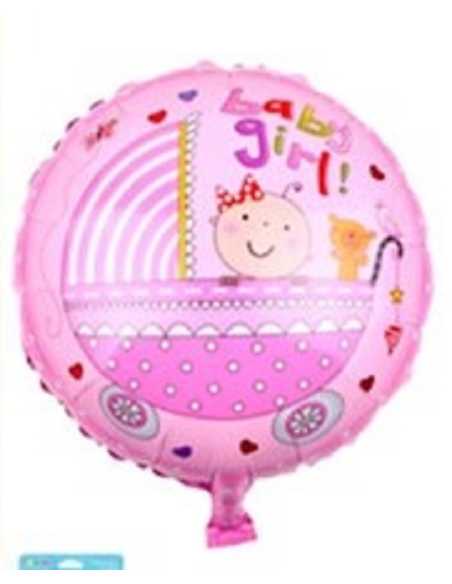 GLOBO METALIZADO 18" 45cm COCHE BABY GIRL ROSA x1