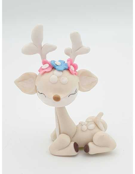ADORNO PORCELANA ANIMALITO DE BOSQUE C/FLORES CIERVO