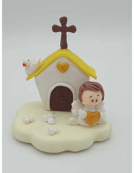 ADORNO PORCELANA MINI CAPILLA DE BAUTISMO/COMUNION
