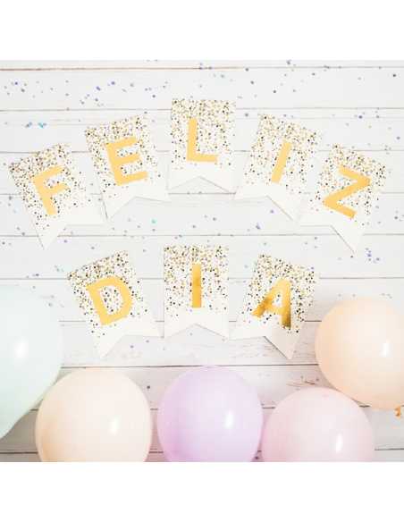 BANDERIN FELIZ DIA CONFETTI BLANCO x 1