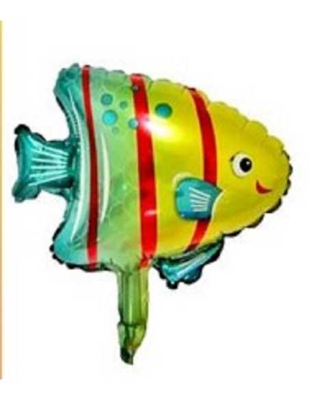 GLOBO METALIZADO SILUETA CHICO 15" 40cm PEZ AMARILLO Y TURQUESA x1