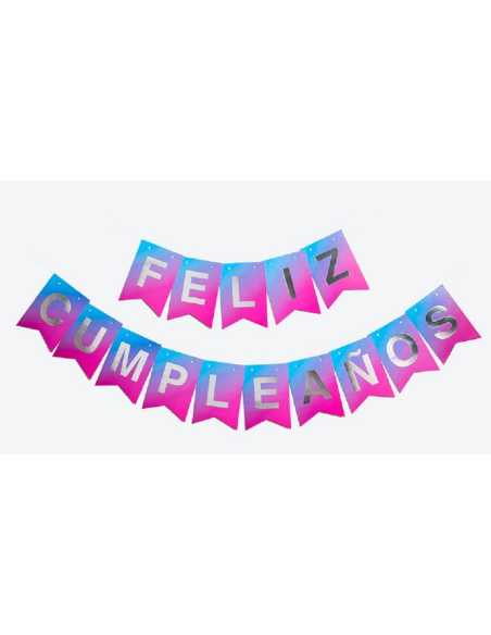 BANDERIN LISO FELIZ CUMPLEAÑOS CON LETRA ROMANA DEGRADE x1