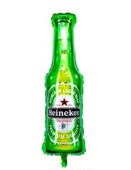 GLOBO METALIZADO SILUETA 35" 90cm BOTELLA HEINEKEN VERDE x1