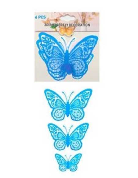 ADORNO 6 MARIPOSA PVC CON CINTA BIFAZ CELESTE x1