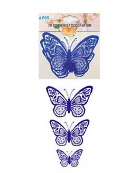 ADORNO 6 MARIPOSA PVC CON CINTA BIFAZ AZUL x1
