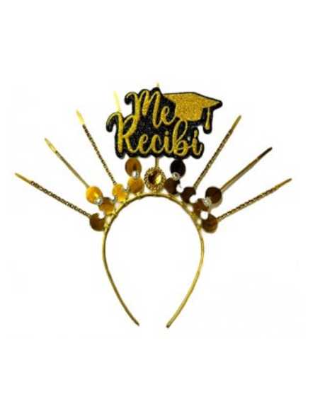 VINCHA ME RECIBI DECORADA CON PRECINTO ORO x1