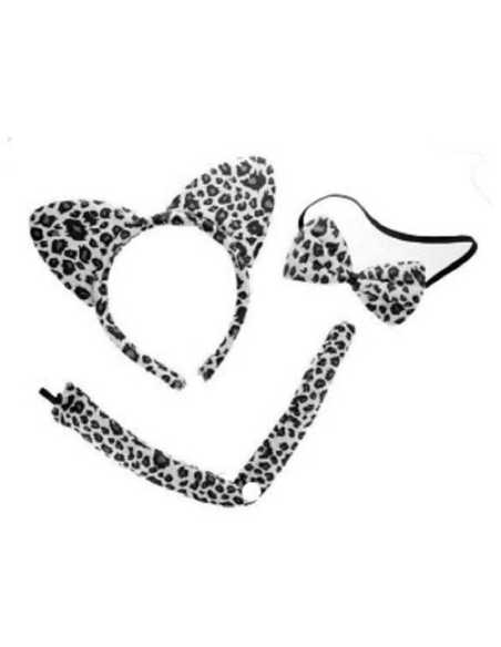 VINCHA GATITO CON MOÑO Y COLA ROSA ANIMAL PRINT