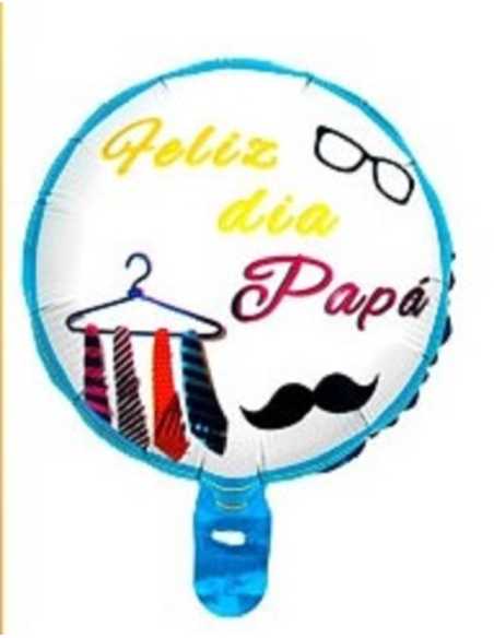 GLOBO METALIZADO 10" 24cm FELIZ DIA PAPA ANTEOJO CORBATAS Y BIGOTE x1