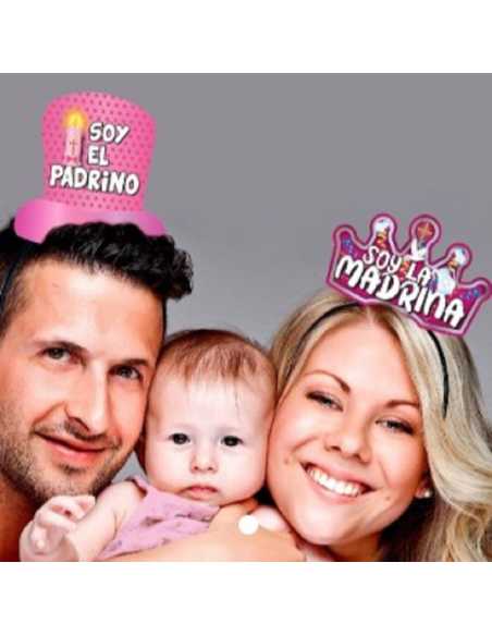 VINCHA PROPS BAUTISMO DELUXE ROSA x 5